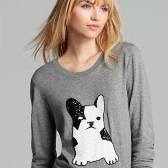 French Connection Frenchie Sweater Sz Large Rhinestones Gray Black White - Picture 1 of 11